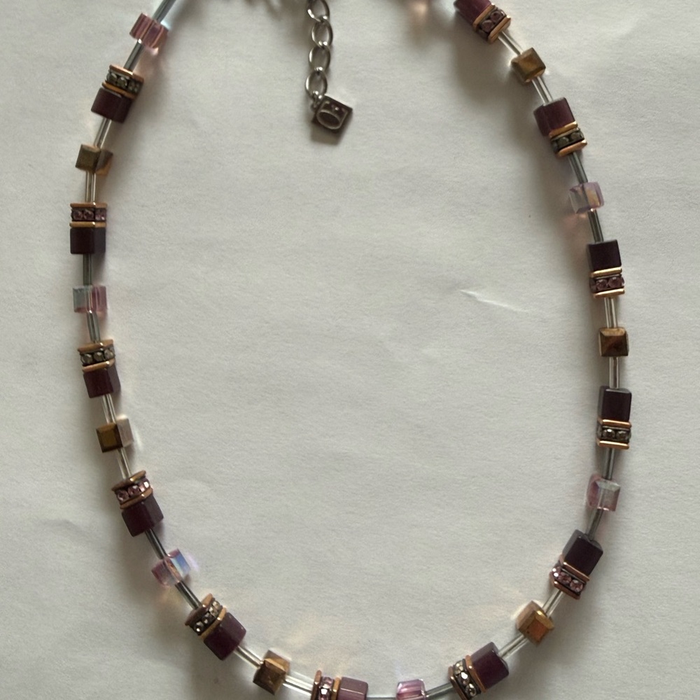 COEUR DE LION Beaded Cube Accent Necklace in Plum and Rose Gold